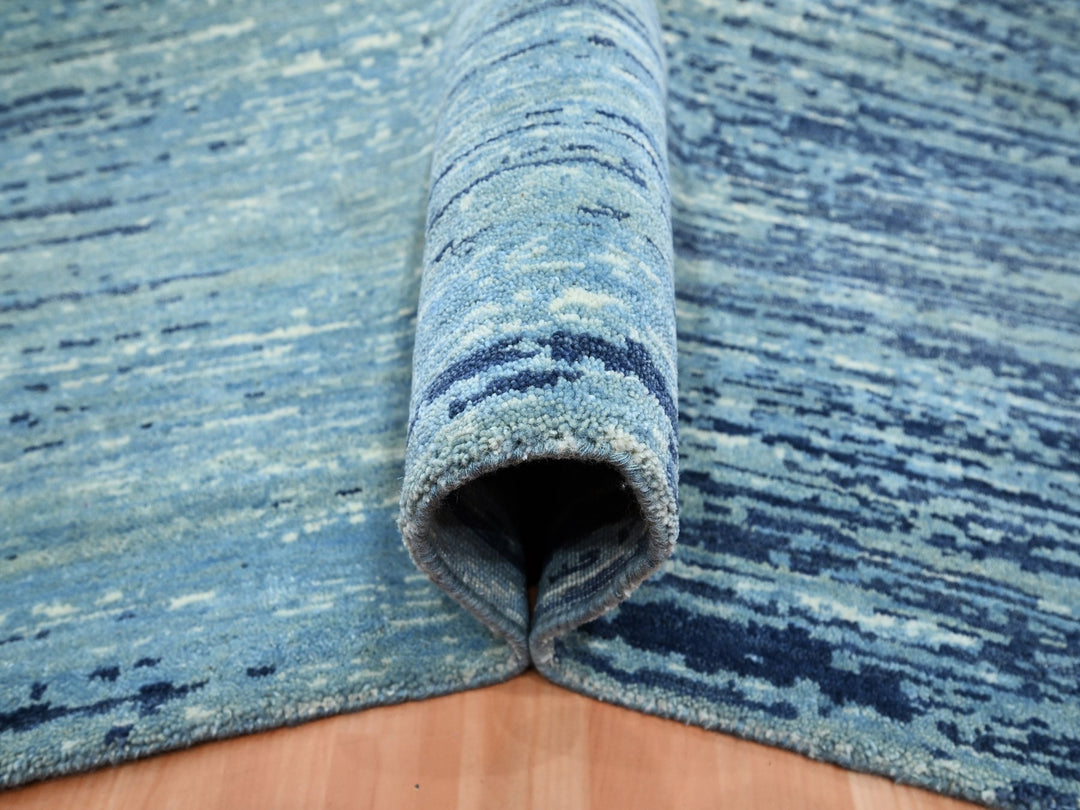 8'1" x 10'4" New Hand Knotted Blue Wool Rectangle Oriental Rug - MOA10275519