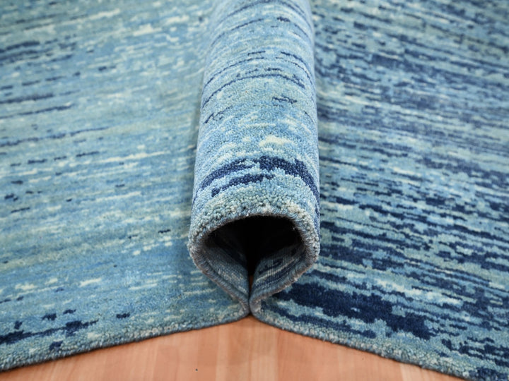 8'1" x 10'4" New Hand Knotted Blue Wool Rectangle Oriental Rug - MOA10275519