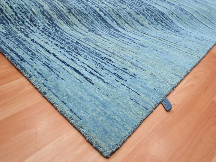 8'1" x 10'4" New Hand Knotted Blue Wool Rectangle Oriental Rug - MOA10275519