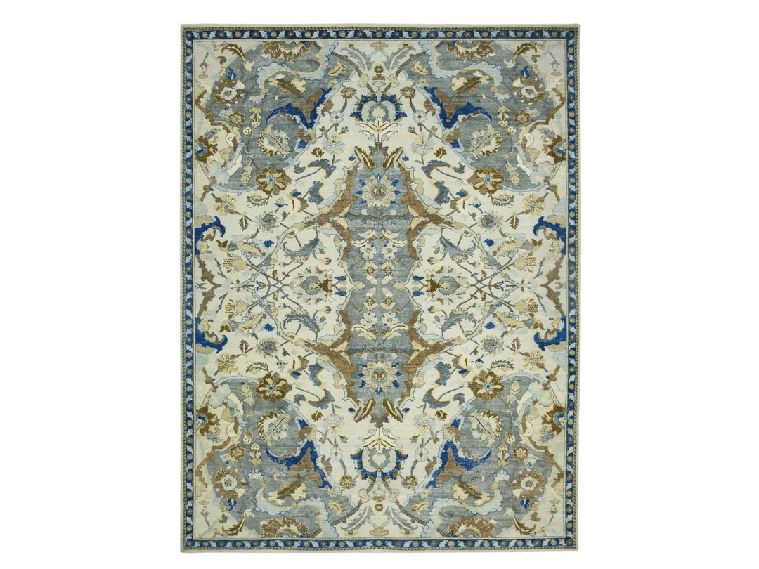 9'2" x 12'3" New Hand Knotted Ivory Wool Rectangle Oriental Rug - MOA10275521