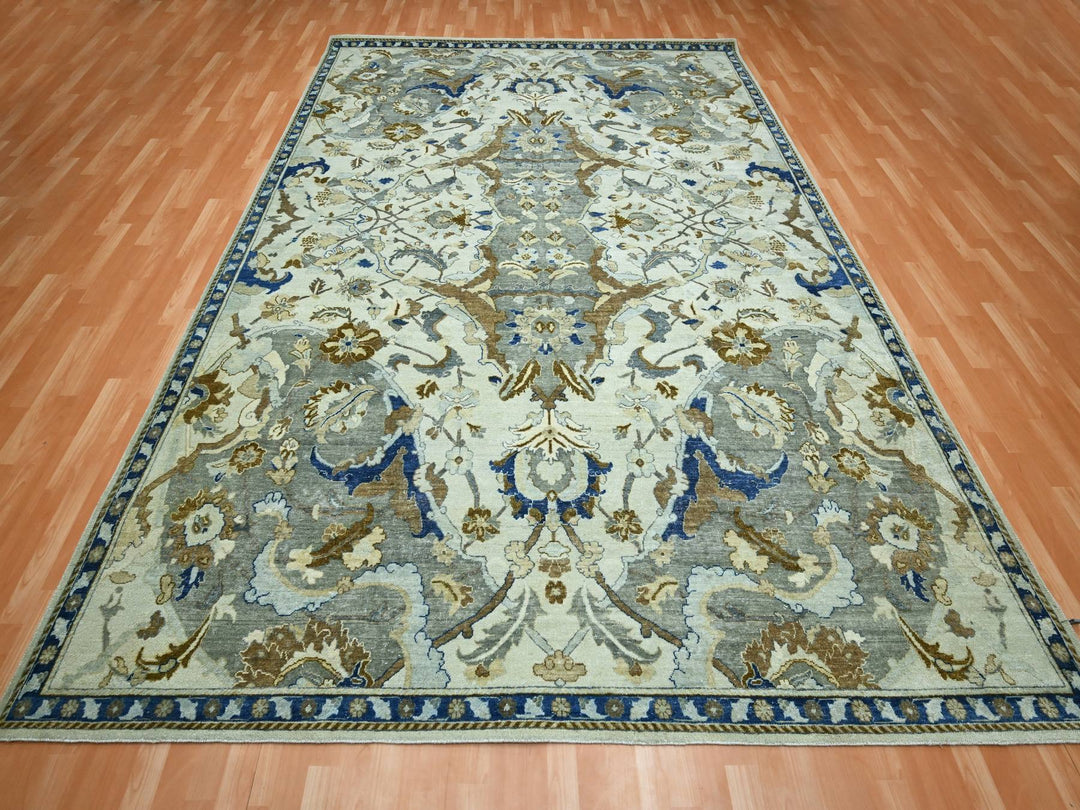 9'2" x 12'3" New Hand Knotted Ivory Wool Rectangle Oriental Rug - MOA10275521