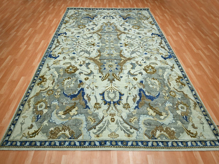 9'2" x 12'3" New Hand Knotted Ivory Wool Rectangle Oriental Rug - MOA10275521