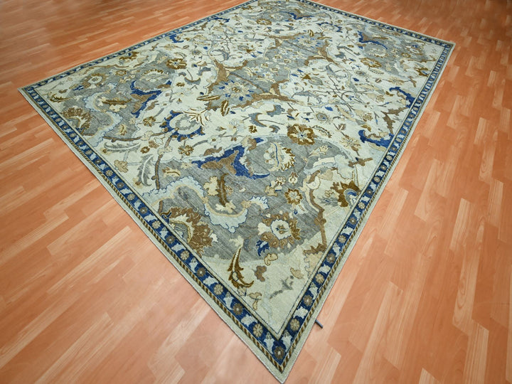 9'2" x 12'3" New Hand Knotted Ivory Wool Rectangle Oriental Rug - MOA10275521