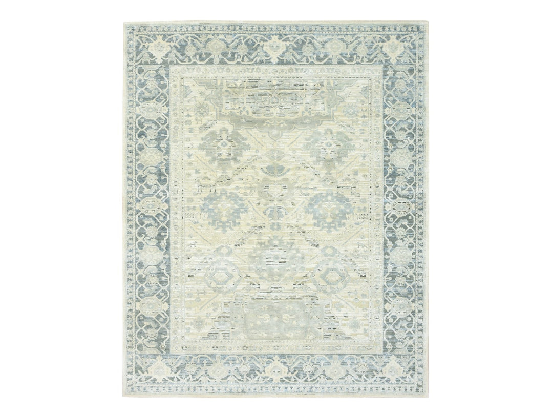 8'0" x 9'10" New Hand Knotted Grey Wool & Silk Rectangle Oriental Rug - MOA10275523