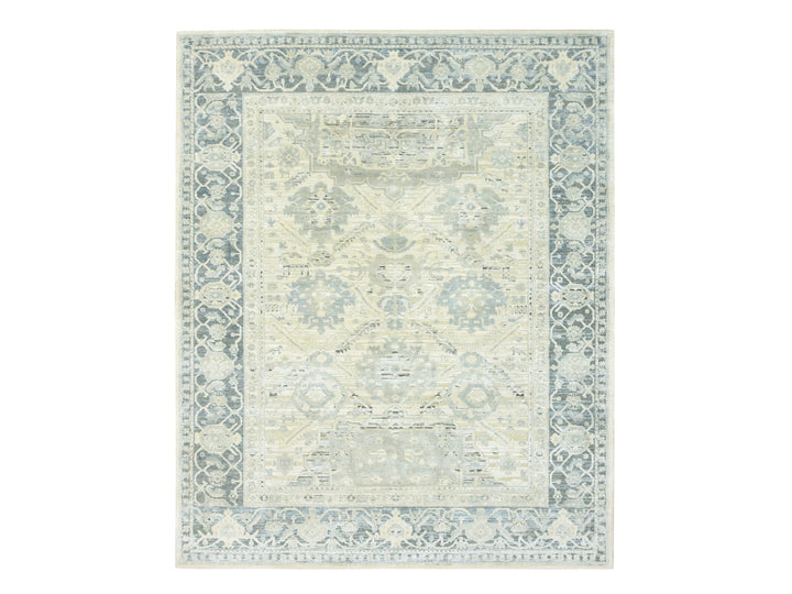 8'0" x 9'10" New Hand Knotted Grey Wool & Silk Rectangle Oriental Rug - MOA10275523