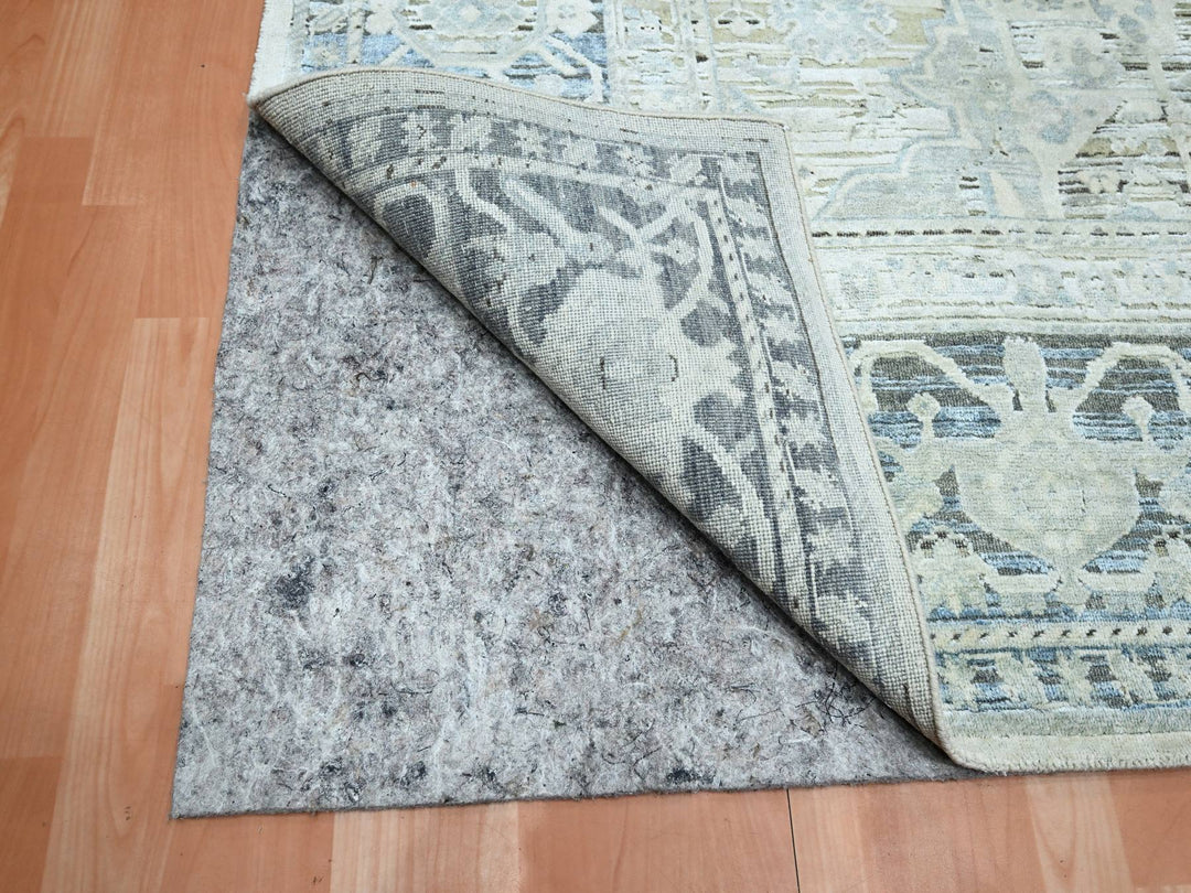 8'0" x 9'10" New Hand Knotted Grey Wool & Silk Rectangle Oriental Rug - MOA10275523