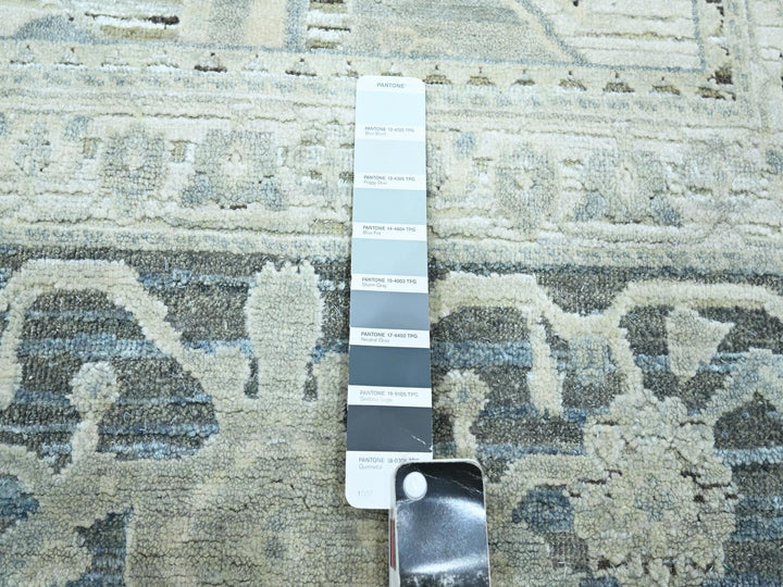 8'0" x 9'10" New Hand Knotted Grey Wool & Silk Rectangle Oriental Rug - MOA10275523