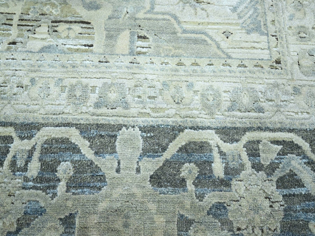 8'0" x 9'10" New Hand Knotted Grey Wool & Silk Rectangle Oriental Rug - MOA10275523