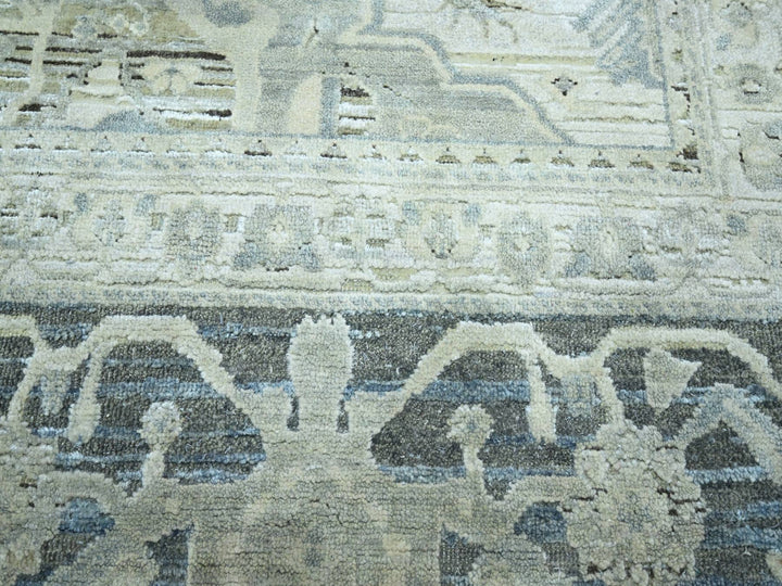 8'0" x 9'10" New Hand Knotted Grey Wool & Silk Rectangle Oriental Rug - MOA10275523