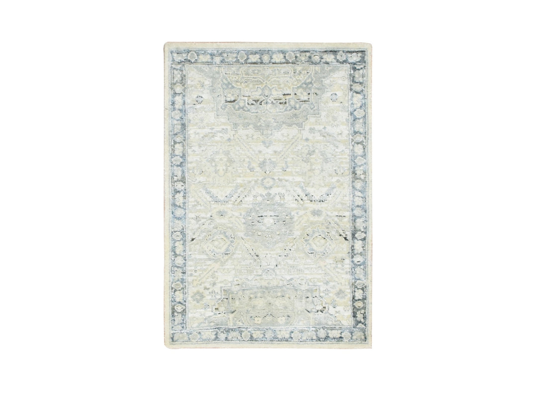 2'1" x 3'2" New Hand Knotted Grey Wool & Silk Rectangle Oriental Rug - MOA10275525