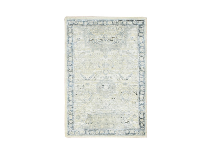 2'1" x 3'2" New Hand Knotted Grey Wool & Silk Rectangle Oriental Rug - MOA10275525