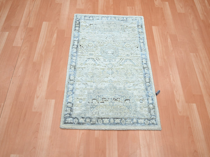2'1" x 3'2" New Hand Knotted Grey Wool & Silk Rectangle Oriental Rug - MOA10275525