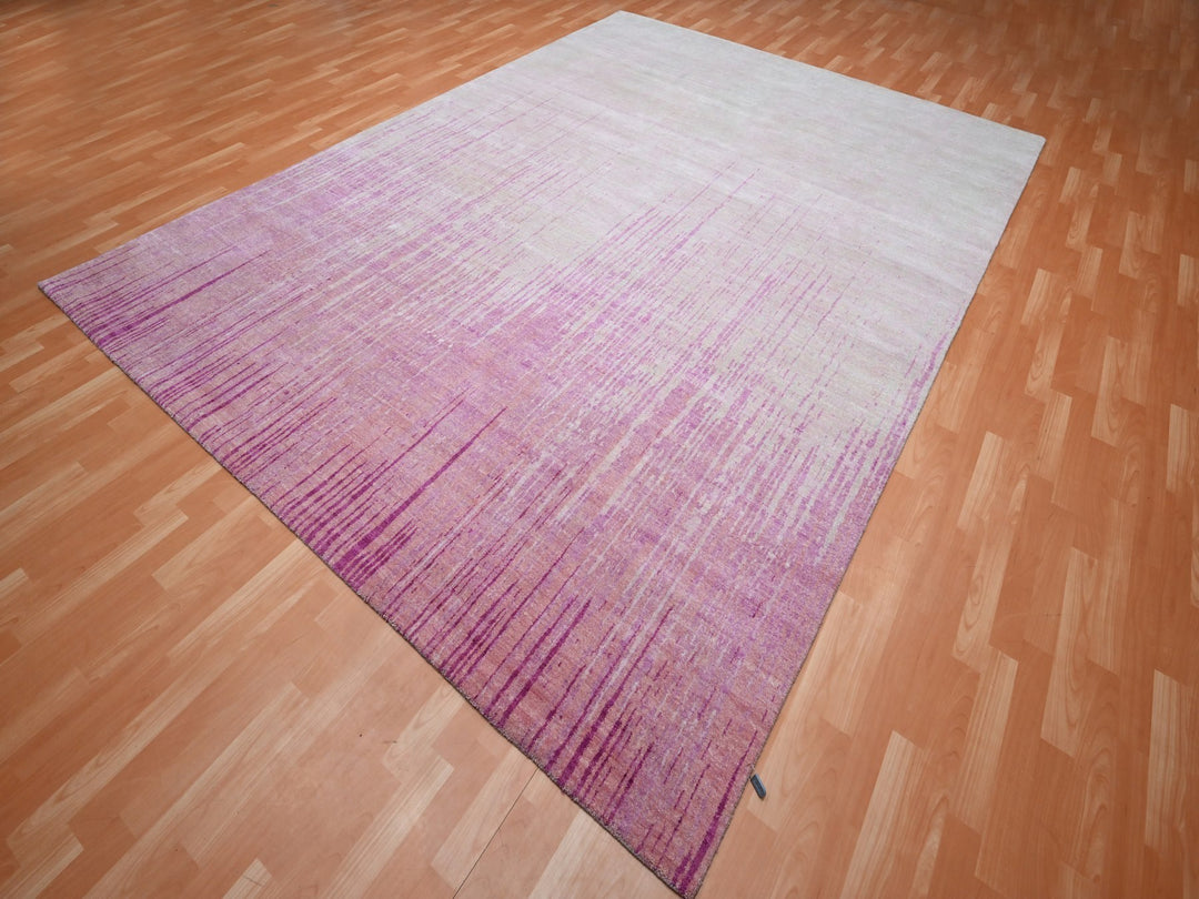 9'2" x 12'4" New Hand Knotted Pink Wool Rectangle Oriental Rug - MOA10275529