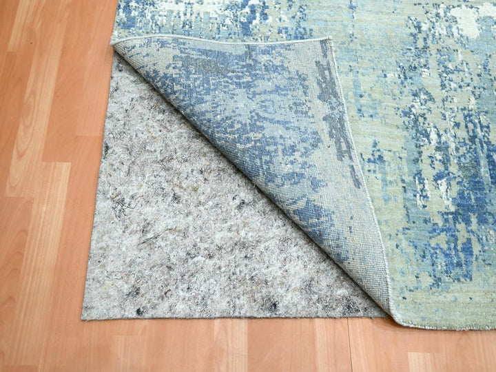 10'1" x 14'2" New Hand Knotted Blue Wool & Silk Rectangle Oriental Rug - MOA10275530