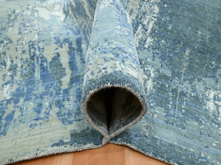 10'1" x 14'2" New Hand Knotted Blue Wool & Silk Rectangle Oriental Rug - MOA10275530