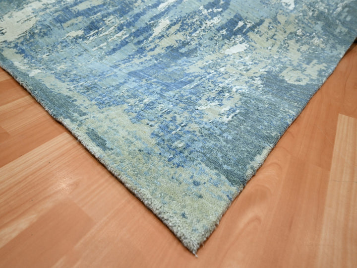 10'1" x 14'2" New Hand Knotted Blue Wool & Silk Rectangle Oriental Rug - MOA10275530