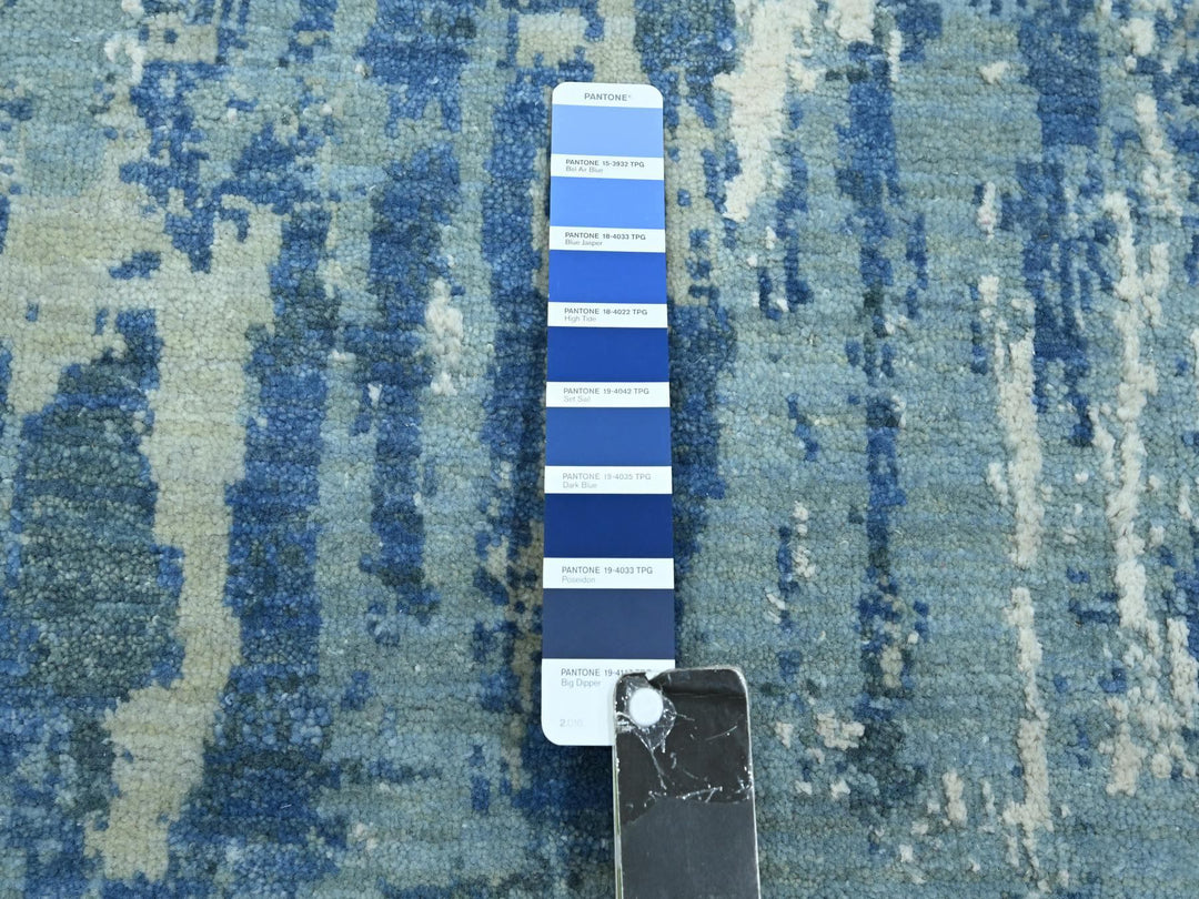 10'1" x 14'2" New Hand Knotted Blue Wool & Silk Rectangle Oriental Rug - MOA10275530