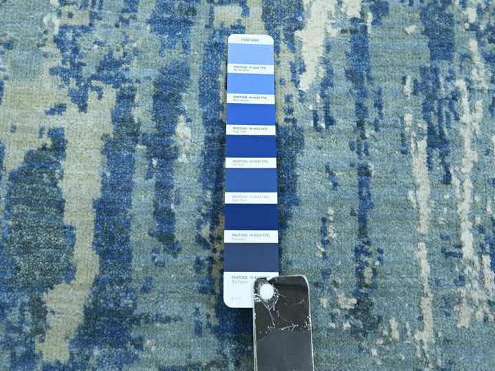 10'1" x 14'2" New Hand Knotted Blue Wool & Silk Rectangle Oriental Rug - MOA10275530