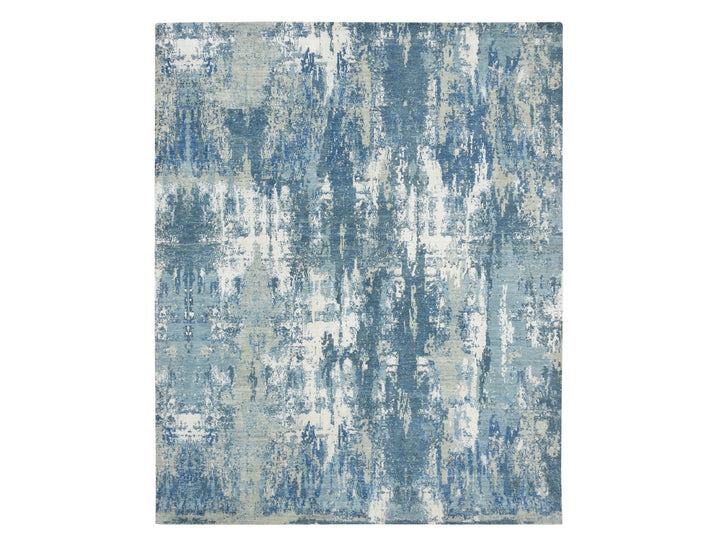 8'1" x 10'0" New Hand Knotted Blue Wool & Silk Rectangle Oriental Rug - MOA10275532