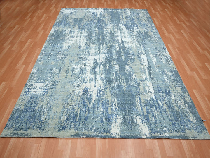 8'1" x 10'0" New Hand Knotted Blue Wool & Silk Rectangle Oriental Rug - MOA10275532