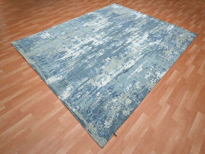 8'1" x 10'0" New Hand Knotted Blue Wool & Silk Rectangle Oriental Rug - MOA10275532