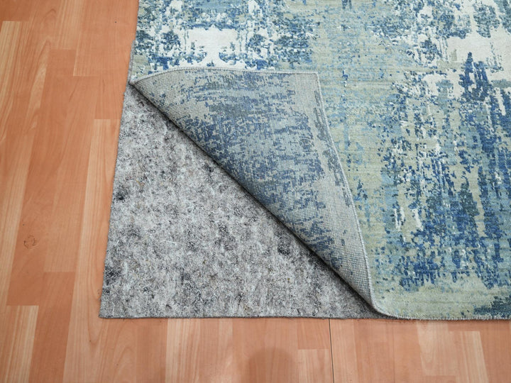 8'1" x 10'0" New Hand Knotted Blue Wool & Silk Rectangle Oriental Rug - MOA10275532