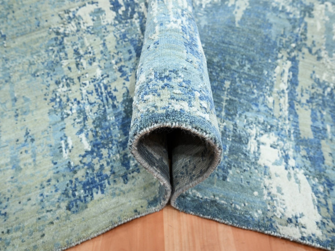 8'1" x 10'0" New Hand Knotted Blue Wool & Silk Rectangle Oriental Rug - MOA10275532