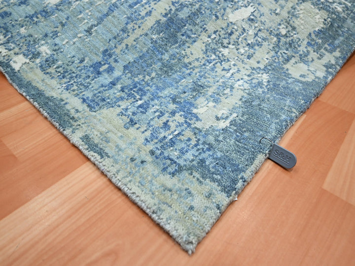 8'1" x 10'0" New Hand Knotted Blue Wool & Silk Rectangle Oriental Rug - MOA10275532