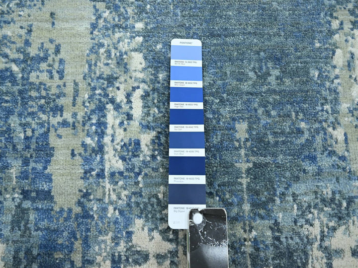 8'1" x 10'0" New Hand Knotted Blue Wool & Silk Rectangle Oriental Rug - MOA10275532