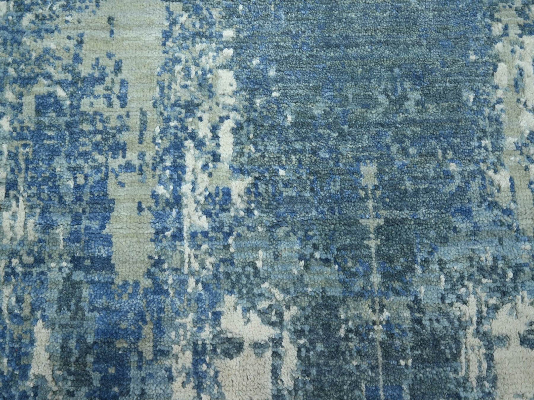 8'1" x 10'0" New Hand Knotted Blue Wool & Silk Rectangle Oriental Rug - MOA10275532