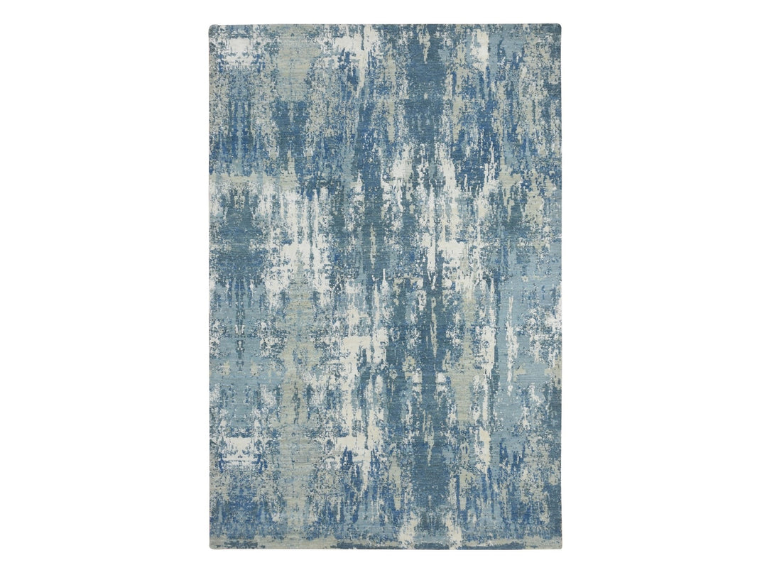 6'0" x 9'2" New Hand Knotted Blue Wool & Silk Rectangle Oriental Rug - MOA10275534