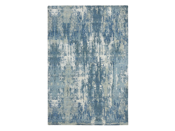 6'0" x 9'2" New Hand Knotted Blue Wool & Silk Rectangle Oriental Rug - MOA10275534