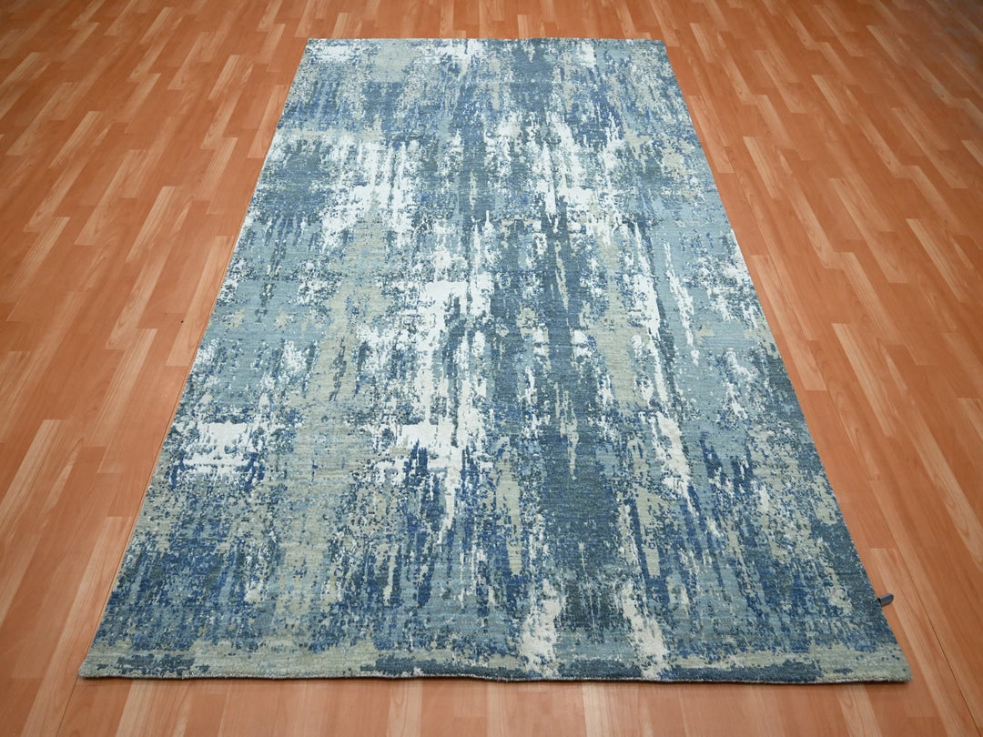 6'0" x 9'2" New Hand Knotted Blue Wool & Silk Rectangle Oriental Rug - MOA10275534