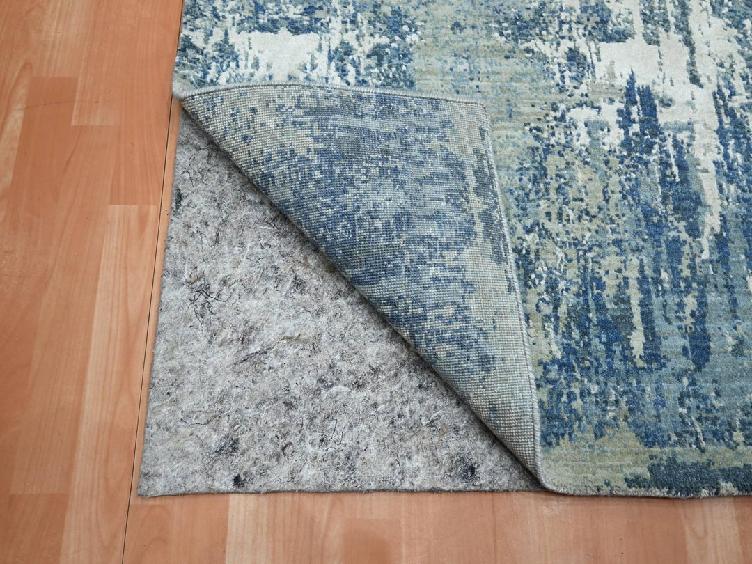 6'0" x 9'2" New Hand Knotted Blue Wool & Silk Rectangle Oriental Rug - MOA10275534