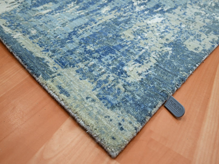 6'0" x 9'2" New Hand Knotted Blue Wool & Silk Rectangle Oriental Rug - MOA10275534