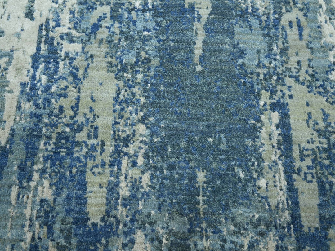 6'0" x 9'2" New Hand Knotted Blue Wool & Silk Rectangle Oriental Rug - MOA10275534