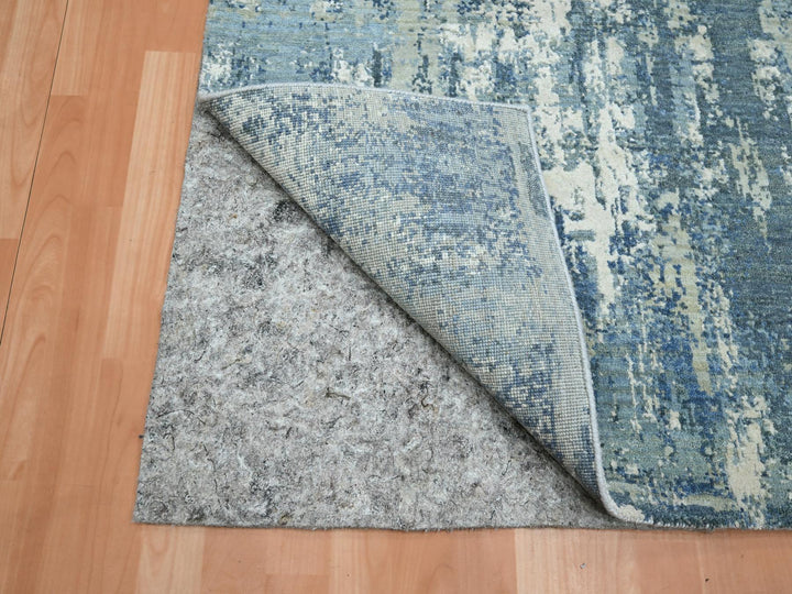 4'1" x 6'2" New Hand Knotted Blue Wool & Silk Rectangle Oriental Rug - MOA10275535