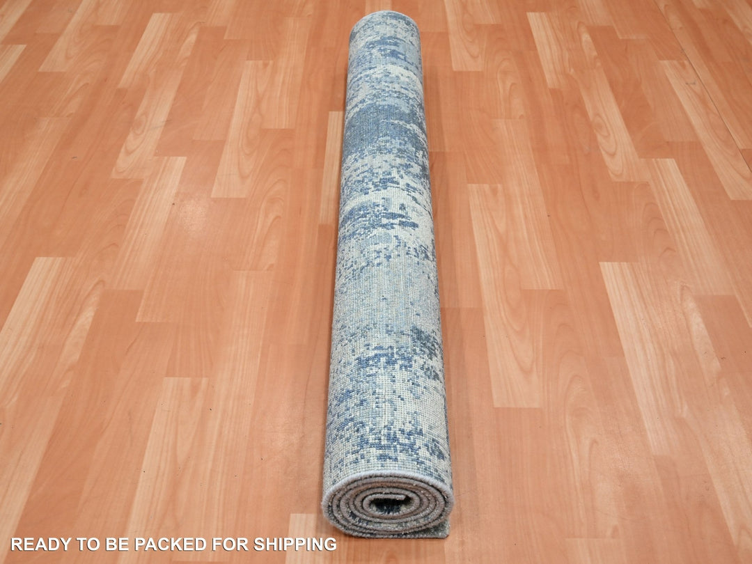 4'1" x 6'2" New Hand Knotted Blue Wool & Silk Rectangle Oriental Rug - MOA10275535
