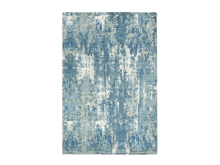 3'2" x 5'2" New Hand Knotted Blue Wool & Silk Rectangle Oriental Rug - MOA10275536