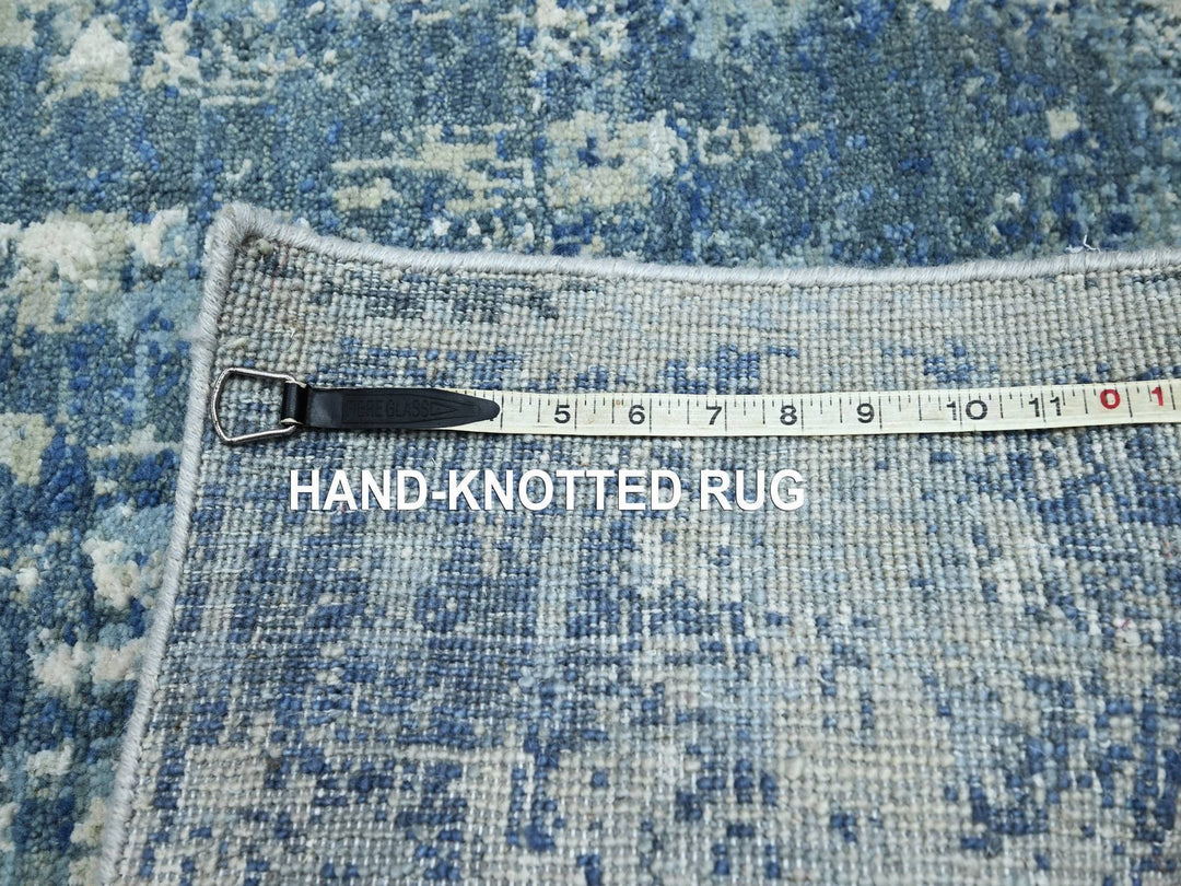 3'2" x 5'2" New Hand Knotted Blue Wool & Silk Rectangle Oriental Rug - MOA10275536