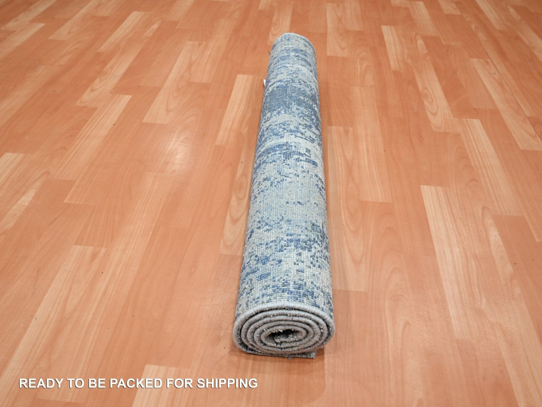 3'2" x 5'2" New Hand Knotted Blue Wool & Silk Rectangle Oriental Rug - MOA10275536