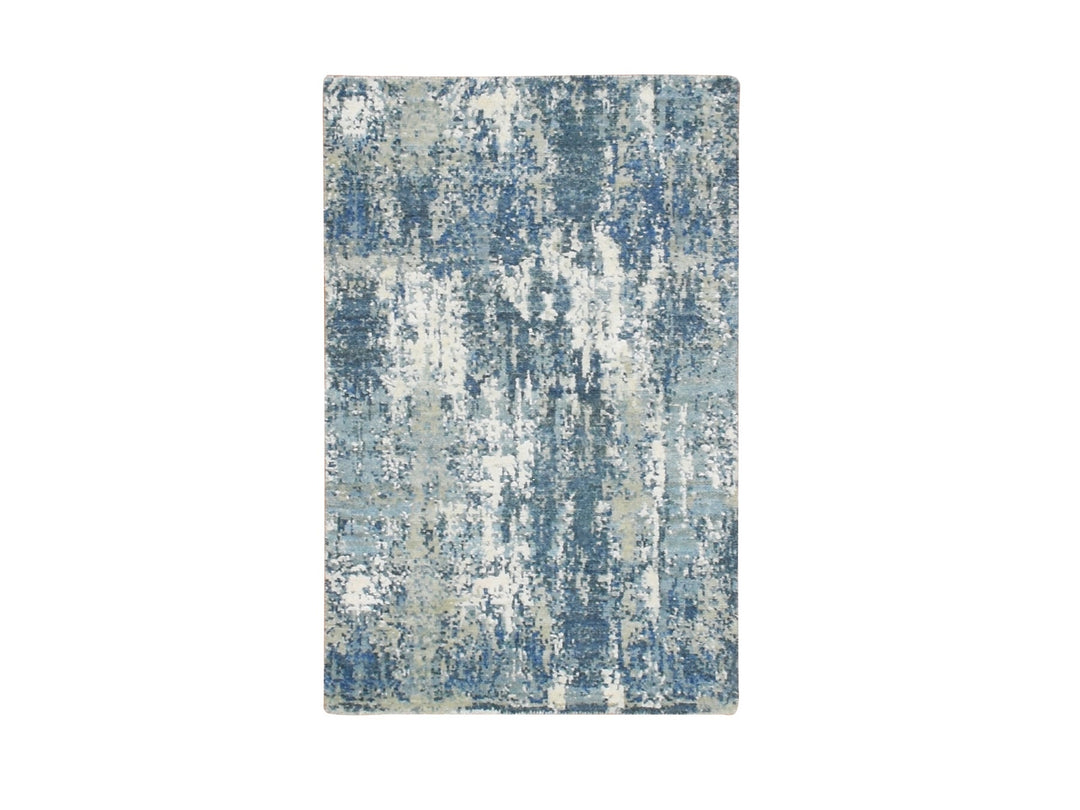 2'0" x 3'2" New Hand Knotted Blue Wool & Silk Rectangle Oriental Rug - MOA10275537