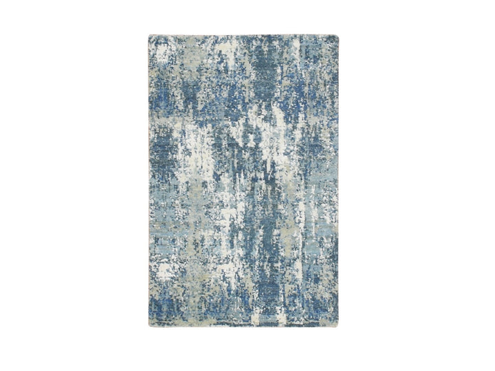 2'0" x 3'2" New Hand Knotted Blue Wool & Silk Rectangle Oriental Rug - MOA10275537