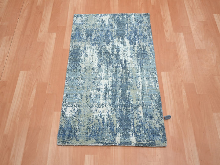 2'0" x 3'2" New Hand Knotted Blue Wool & Silk Rectangle Oriental Rug - MOA10275537