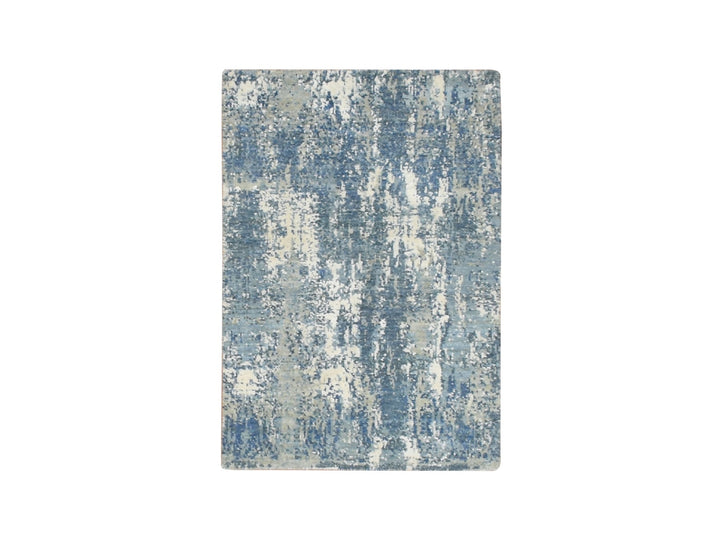 2'1" x 3'0" New Hand Knotted Blue Wool & Silk Rectangle Oriental Rug - MOA10275538