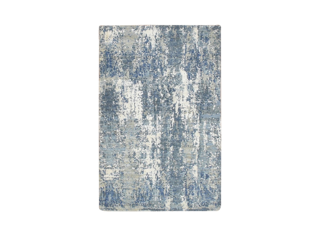 2'0" x 3'2" New Hand Knotted Blue Wool & Silk Rectangle Oriental Rug - MOA10275539