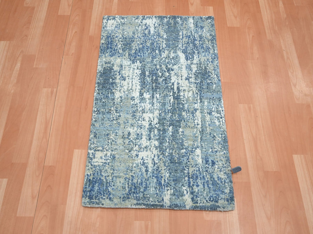 2'0" x 3'2" New Hand Knotted Blue Wool & Silk Rectangle Oriental Rug - MOA10275539