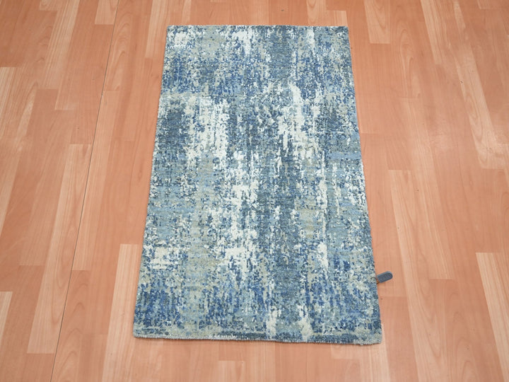 2'0" x 3'2" New Hand Knotted Blue Wool & Silk Rectangle Oriental Rug - MOA10275539