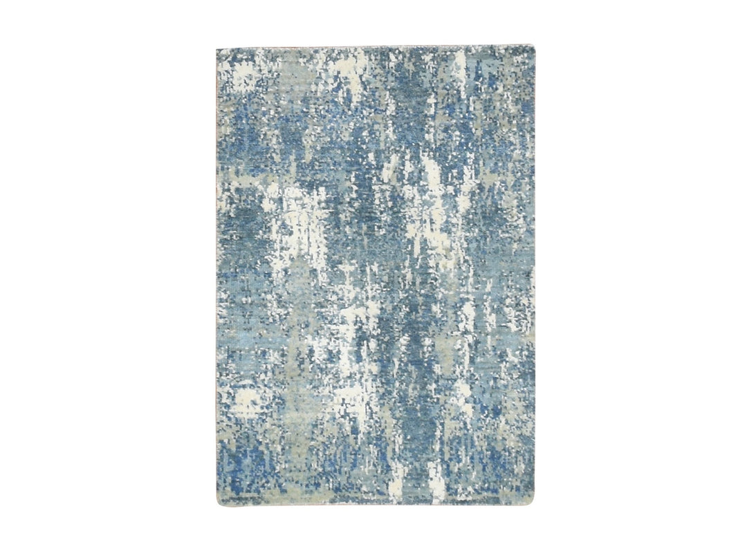 2'1" x 3'0" New Hand Knotted Blue Wool & Silk Rectangle Oriental Rug - MOA10275540