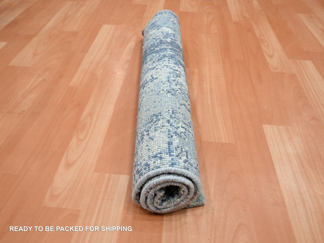 2'1" x 3'0" New Hand Knotted Blue Wool & Silk Rectangle Oriental Rug - MOA10275540